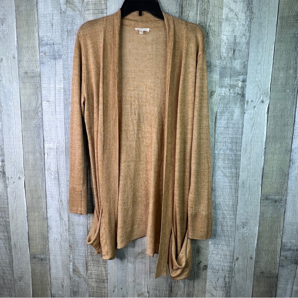 Eileen Fisher Large 100% Linen Lightweight Knit Open Front Cardigan w/Pockets
